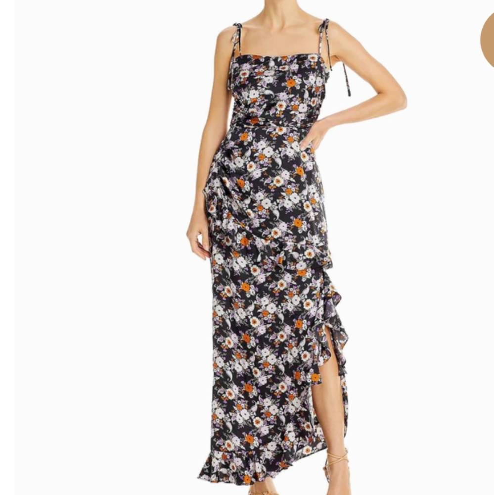 NWT Wayf floral midi dress with ruffle around the slit, midi maxi length with ti